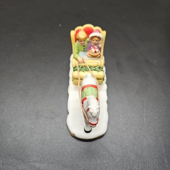 Vtg Lefton Colonial Village Ceramic Horse-Sleigh Mother Daughter Outing 06460 - Picture 6 of 7